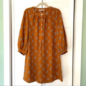 Loft Oversized Rust Quarter Sleeve Box Dress with Button Detail